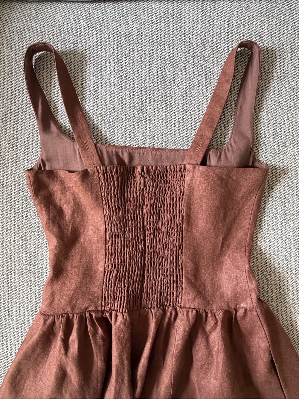 NEW Reformation Janu Square Neck Midi Linen Dress Chocolate Cake Brown US 2 UK 6 - Picture 10 of 13